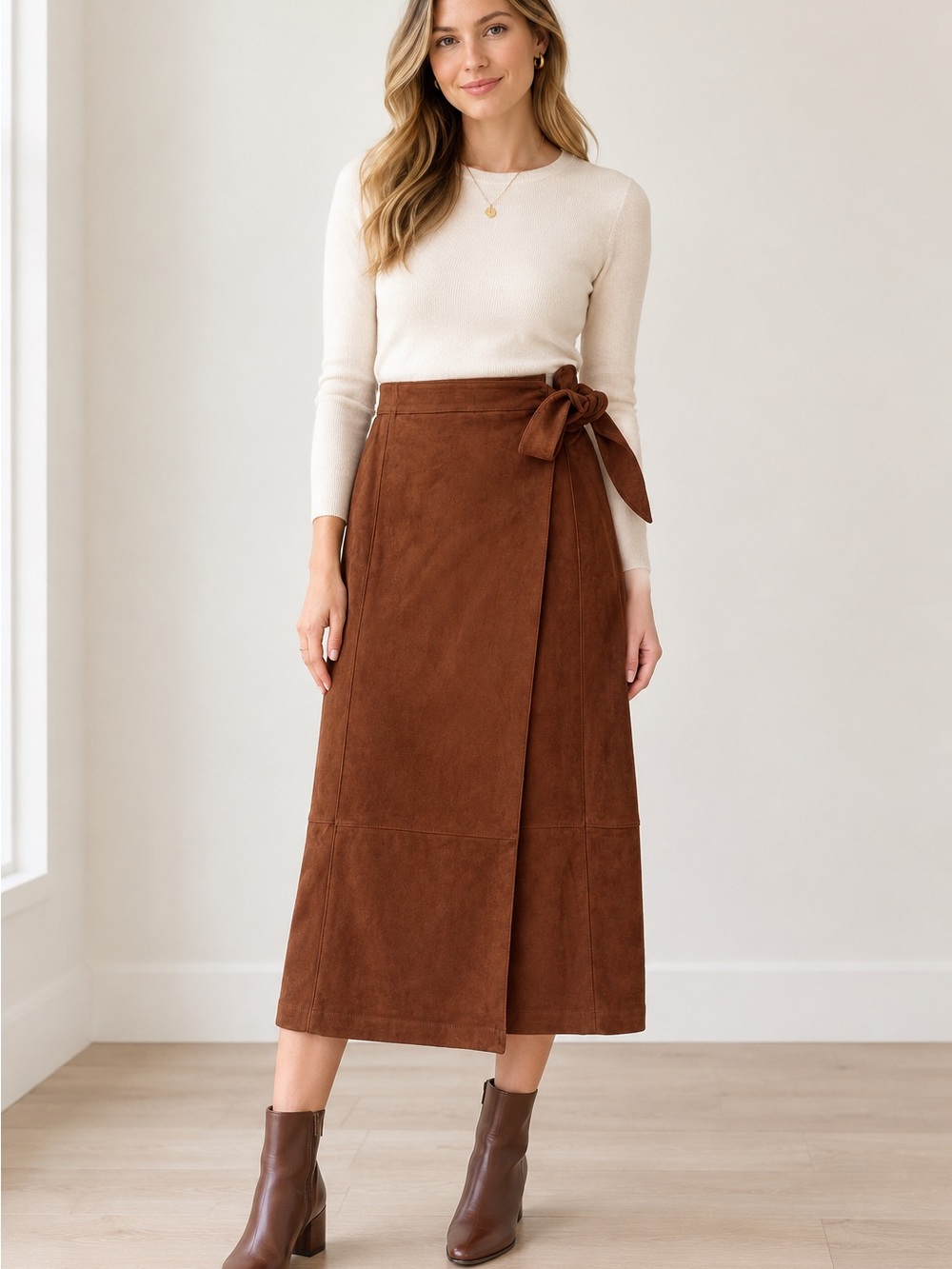 Anthropologie Laurent Faux Suede Wrap Midi Skirt